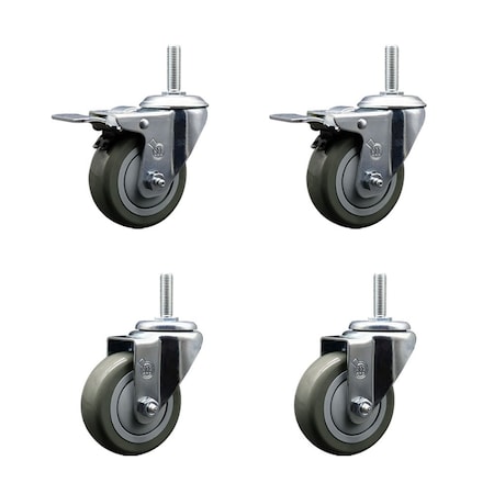 Service Caster 35 Inch Gray Polyurethane Swivel 58 Inch Threaded Stem Caster Set 2 Total Lock Brakes SCC-TSTTL20S3514-PPUB-58212-2-S-2